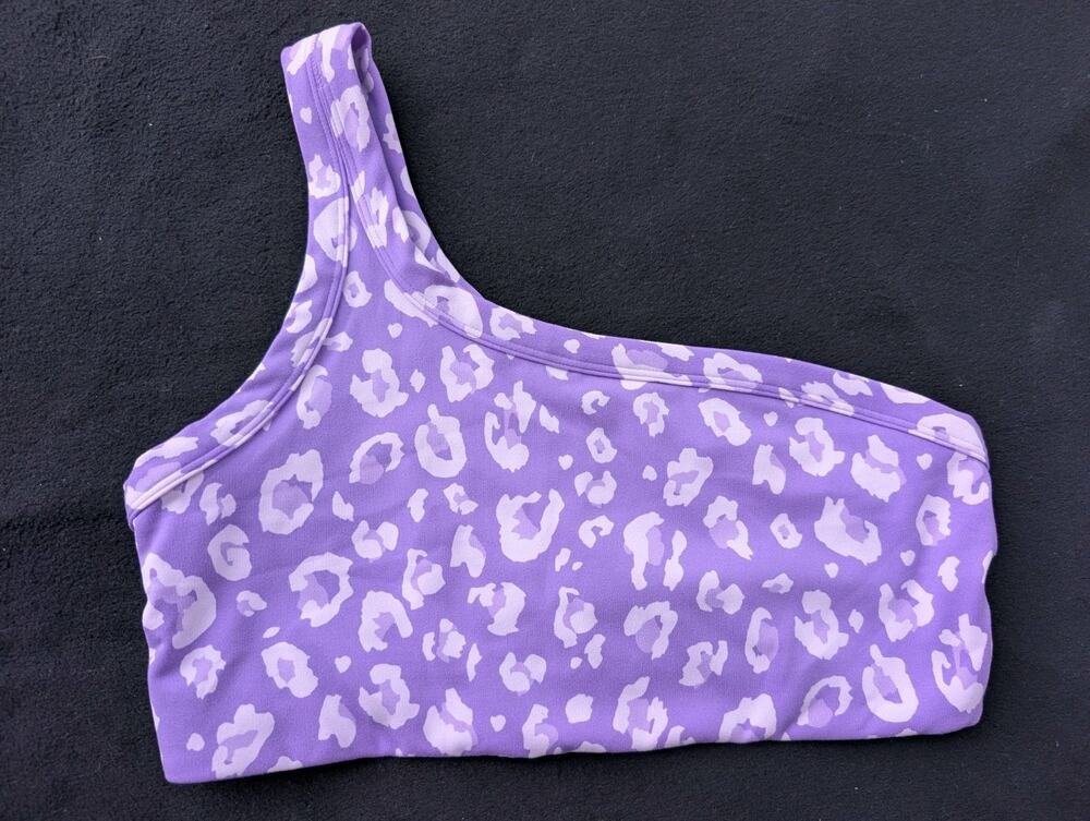 All in motion Asymmetrical sports bra Medium Purple Leopard Print